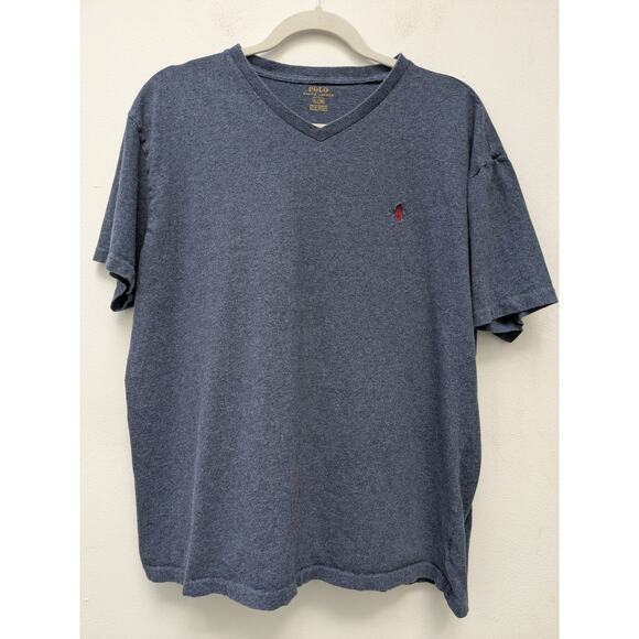Polo Ralph Lauren Men’s T Shirt Short Sleeve Navy Blue V Neck LOGO Size Large - Picture 1 of 10